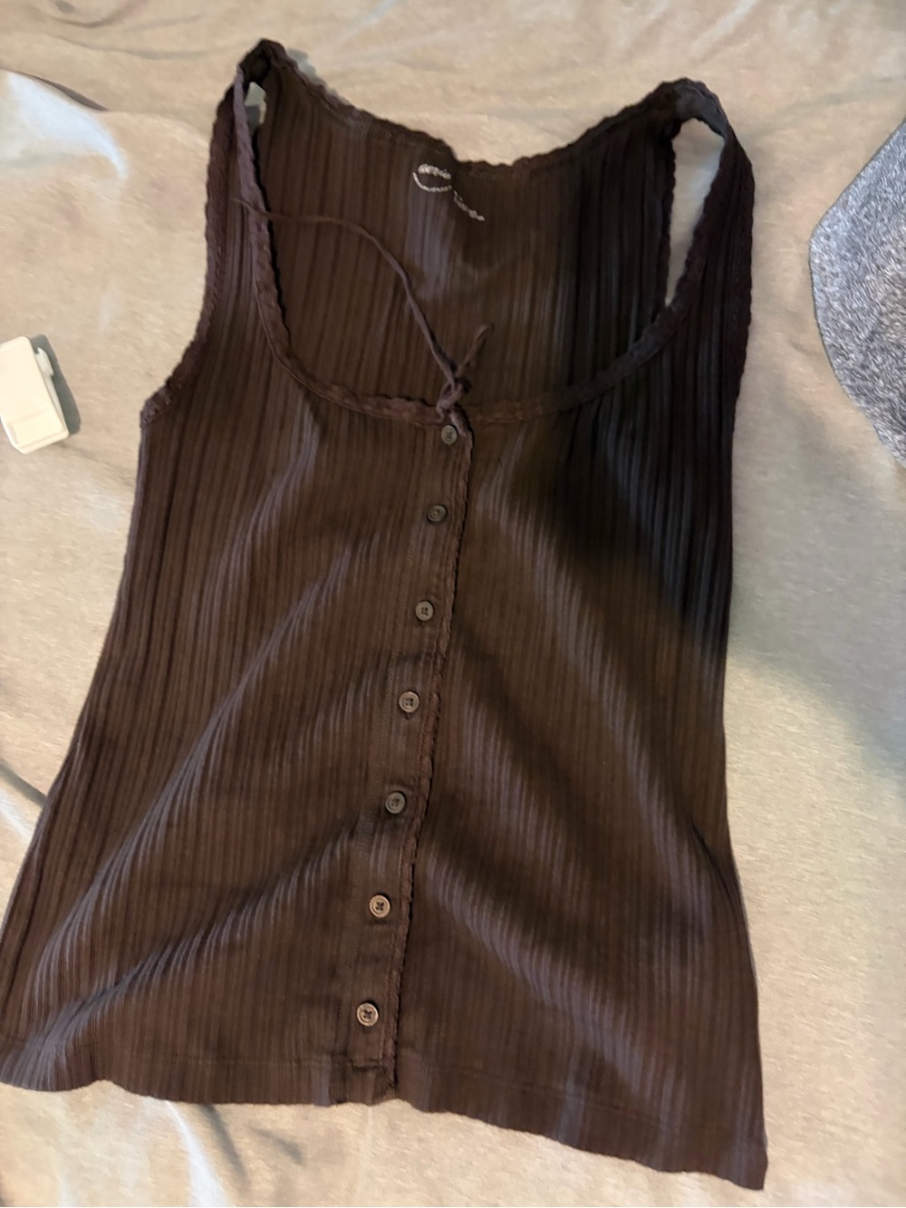 Ribbed Button-Front Tank Top - Brown